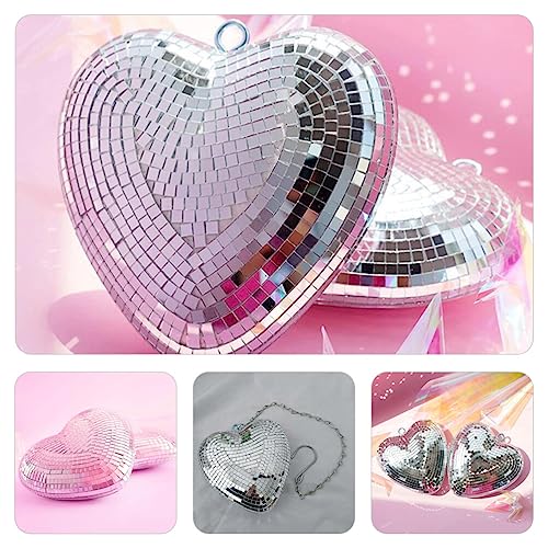Decoración para bodas: bola espejada en forma de corazón, colgante, reflectante, para fiestas temáticas de los años 50, 60 y 70 miniatura 6