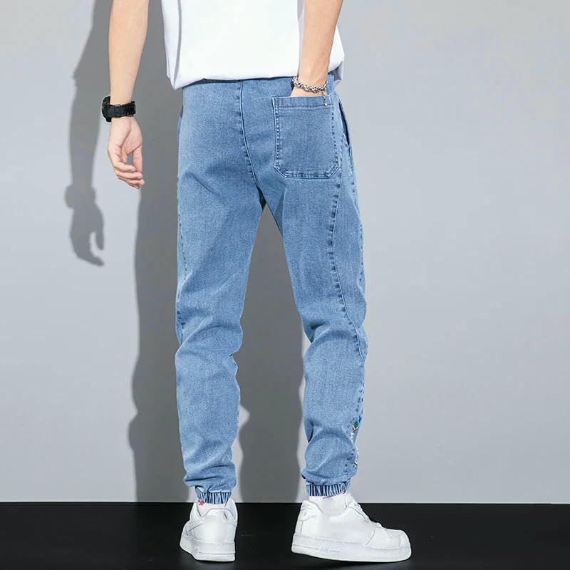 Four Seasons Men's Jeans Text Embroidery Baggy Elastic Waist Harlan Cargo Jogger Denim Pants Trousers Male2