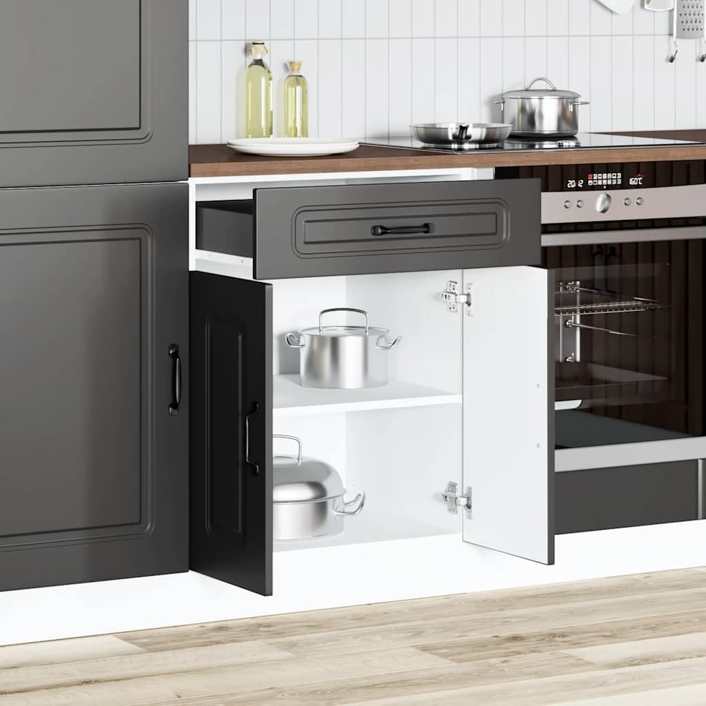 Kalmar Küchenunterschrank, Schwarz, Holzwerkstoff, 60x46x81,5 cm, Verstellbare Füße, Viel Stauraum für Küche, Feuchtigkeitsbeständig, Langlebiges Design für Geschirr und Kochutensilien