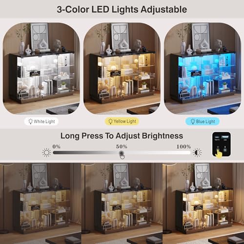 image for Lvifur Glass Display Cabinet with Lock & LED Light, High Gloss Sideboa