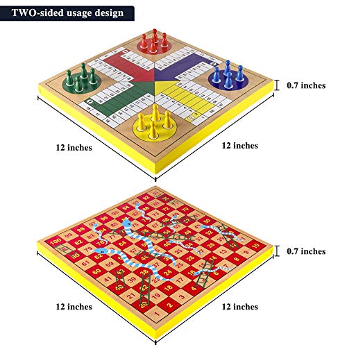 AMEROUS Juego de Mesa Reversible Ludo y Serpientes 12" miniatura 4