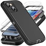 YmhxcY for iPhone 13/14 Case, Military Grade 3 in 1 Heavy Duty Shockproof/Drop Proof/Dust Proof Case with 2Pcs Tempered Glass Screen Protector (Black/Grey)