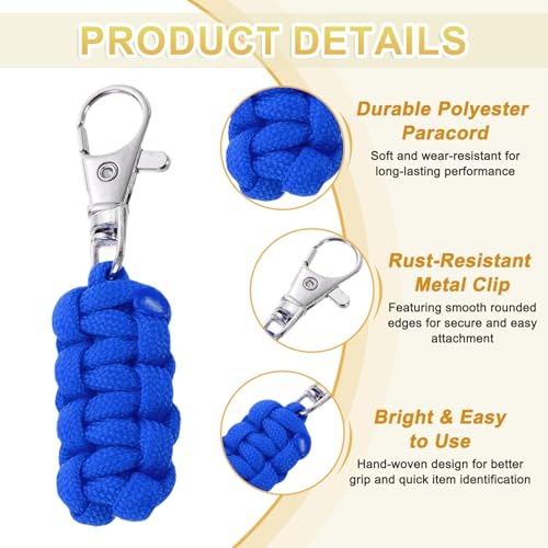 Image of YELARXI Paracord Zipper Pull Polyester Zipper Pulls Replacement Woven Rope with Metal Clasp, 80 mm Length Fit for Backpacks Clothing Luggage Accessories - Cylinder (6 Pack, Dark Blue)