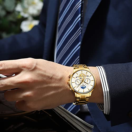 Image of NIBOSI Automatic Men's Watches Analog Mechanical Green Dial Stainless Steel Watches for Men Waterproof Military Business Casual Wrist Watches with Calendar