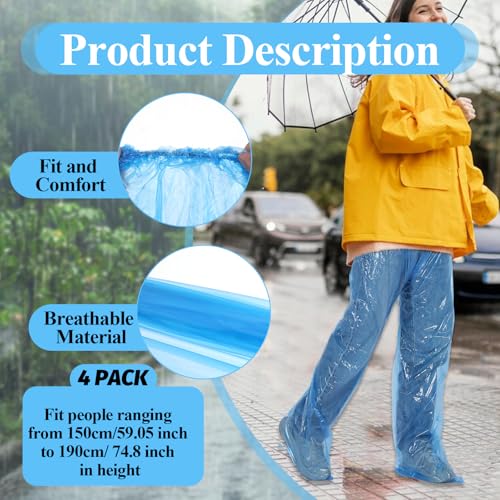4 PCS Disposable Rain Pants, Clear Plastic Rain Pants with Shoe Cover, Adult Boot Covers Rainpants for Men and Women Outdoor (Blue+white)4