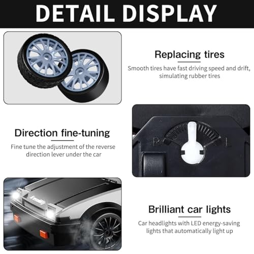 Image of Rc Drift Remote Control Car 1:24 Scale, High-Speed, 4Wd, Lights, Rechargeable Racing Car, Drifting Tires, 2.4Ghz, for Kids (RC Drift Car - White)