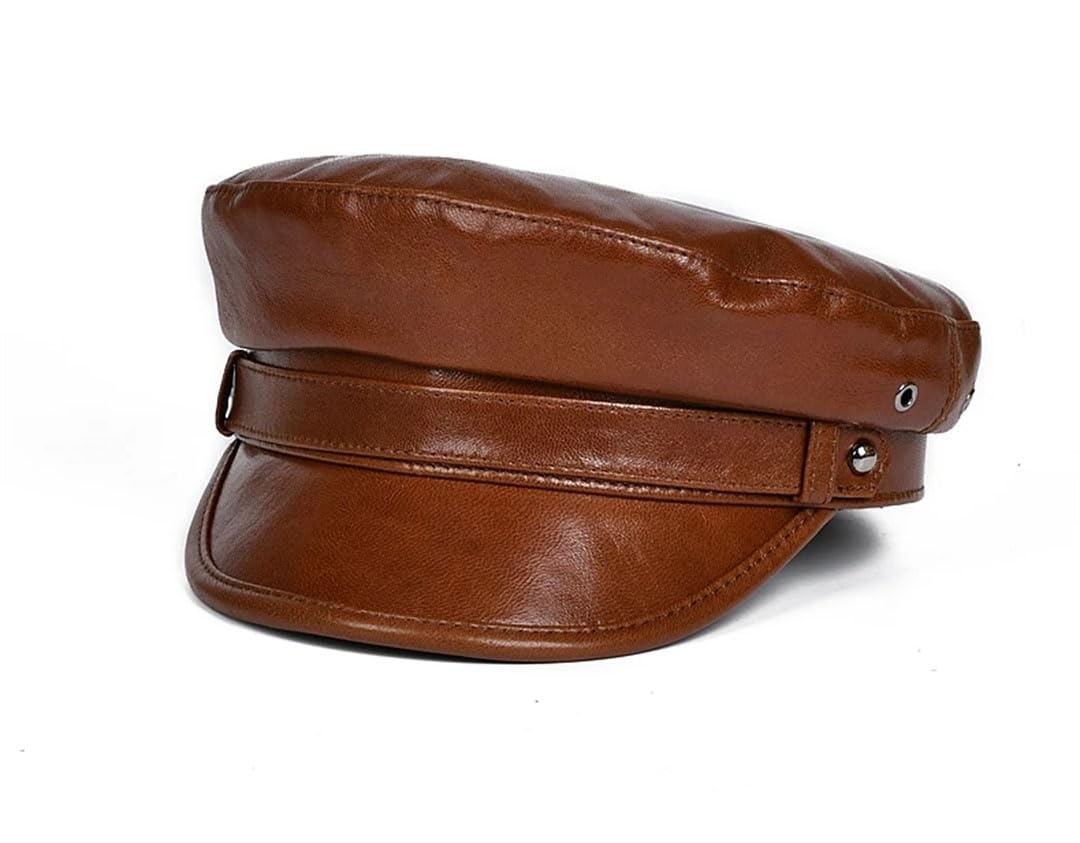 Gorro de cuero retro unisex para hombre y mujer, gorro de invierno, locomotora, lengua de pato, parte superior plana, sombreros militares, Marrón retro, 55-56