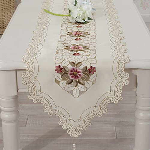 Chemin de table polyester longue décoration table fleurs brodées avec pompon
