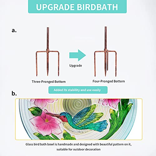 MUMTOP Glass Bird Bath, Garden Outdoor Birdfeeder with Metal Stake, Multi by MUMTOP - Used condition - Image 4