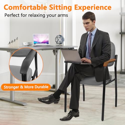 Image of CLATINA Leather Office Guest Chair Sets of 6, Reception Chair No Wheels with Armrests and Lumber Support, Ergonomic Desk Armchair for Meeting Waiting Conference Lobby Room Shool Study, Grey
