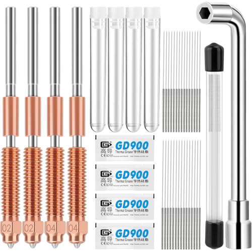 4 PCS 0.2mm 0.4mm Quick-Swap K1C Nozzle Kit for Creality K1 3D Printer Nozzle with Copper Alloy and Hardened Steel 30 Cleaning Needles Silicone Socks and Wrench for Creality K1C/K1/K1 Max/Ender 3V3