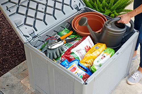 Image of Rubbermaid Medium Resin Outdoor Storage Deck Box (74 Gal) Weather Resistant Gray Deck Organization for Home /Backyard /Pool Chemicals /Toys /Garden Tools /Porch /Patio Cushions