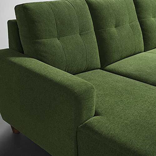 Image of Sleepyhead Yolo Designed by Duroflex - 4 Seater Sofa LHS Sectional + Ottoman |Premium Fabric, Plush 3-Layer Cushioning |Modern Buttonless Tufted & Anti-Sag Comfort |3 Years Warranty - Avocade Green