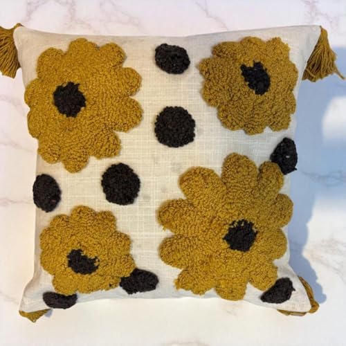Image of Furnistitchs Handmade Cotton Bohemian Home Decor Cushion Cover 24x24 inches / 60x60 cms - Boho Chic Couch Sofa Throw Living Room Bedroom Cushions (1, Floral Polka)