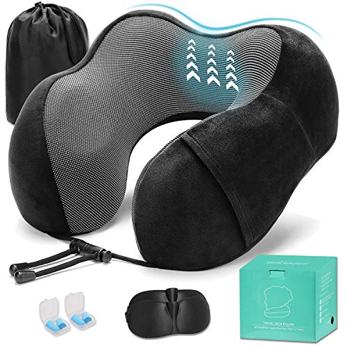 Preisvergleich Produktbild Nackenkissen Reise, Suweir Ergonomische Nackenstütze Occipital Orthopädische Nackenkissen mit Ohrstöpsel, Ideal für Reisen, Zuhause und Büro Benutzen Schwarz