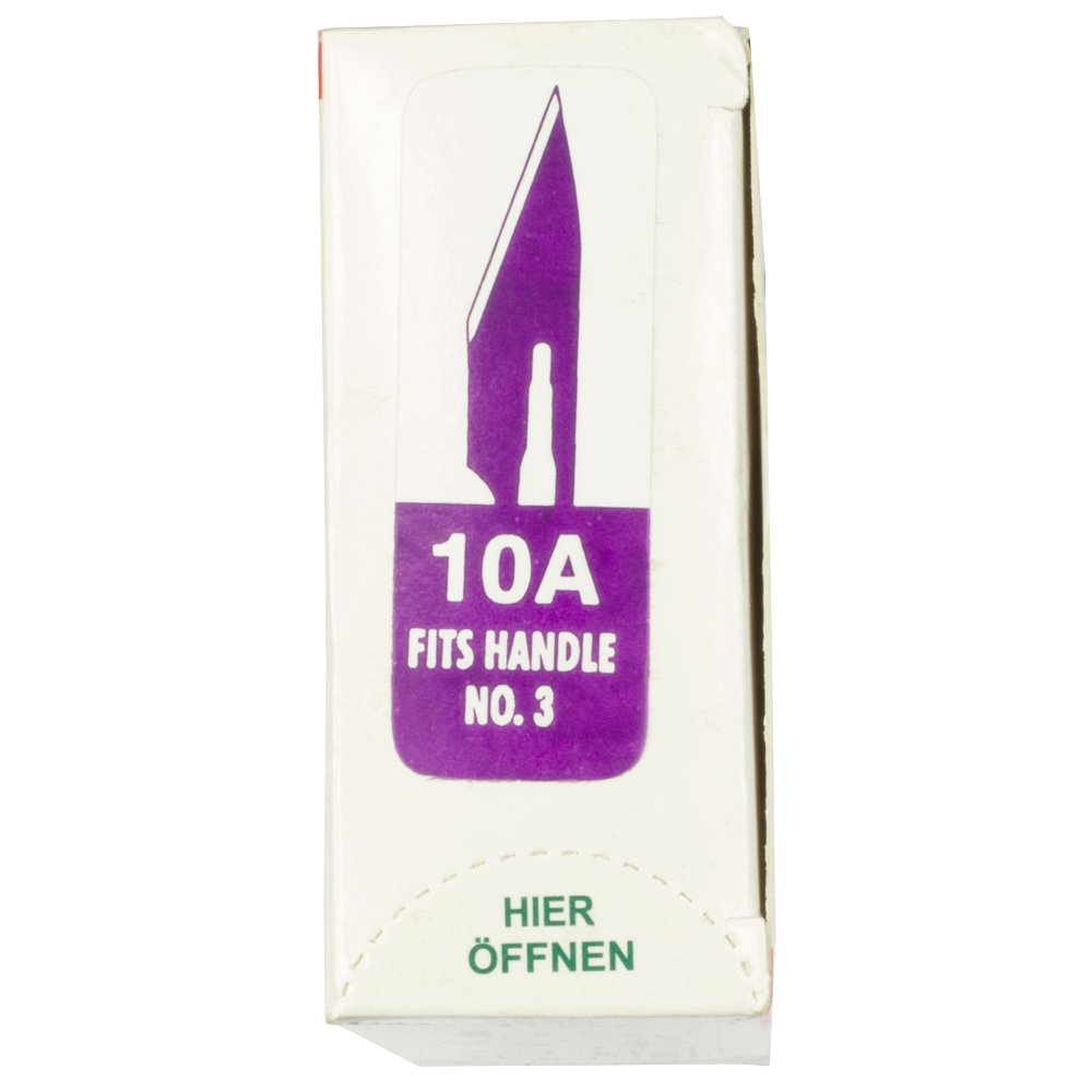 Set avec 100 x lames de scalpel N° 10A - Lame stérile en acier au carbone et 1 x May - manche de scalpel Figure N°3 avec manche rond en acier inoxydable