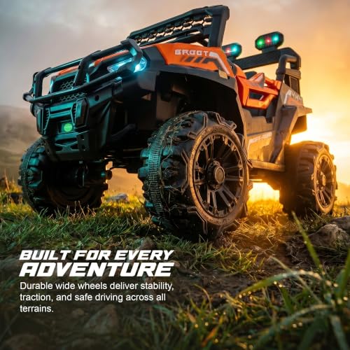 Image of Baybee Broot Electric Car for Kids with Parental Control | Baby Battery Operated Ride On Toy Car with 4x4 Motor, RGB Lights, Music & Swing Mode | Rechargeable Battery Car for Kids 2-6 Years (Orange)
