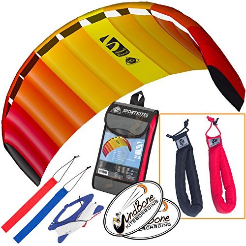HQ Symphony Beach III 2.2 Kite Mango Bundle (3 Items) + Peter Lynn Heavy Duty Padded Kite Control Strap Handles Pair + WindBone Kiteboarding Lifestyle Stickers