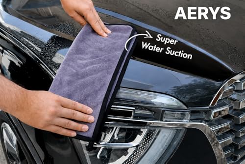 Image of AERYS Microfiber Car Cleaning Cloth with 6 Month warrenty-OG Soft 350 GSM Extra Large (35x75 CM) Cloth for Car and Bike - Suede Edging for Scratchless Drying and Detailing(Pack of 2, Grey)