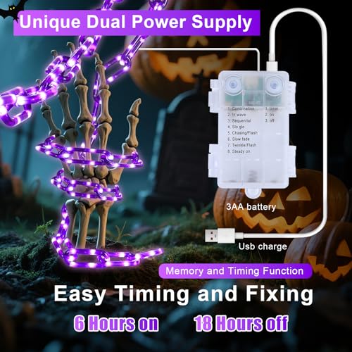 YOUNGAR Halloween String Lights,13.7ft 175LED Battery/USB Operated Plastic Chain Light,Timer Memory with 8 Modes for Haunted House Indoor or Porch, Window, Party Outdoor Decorations (Purple)