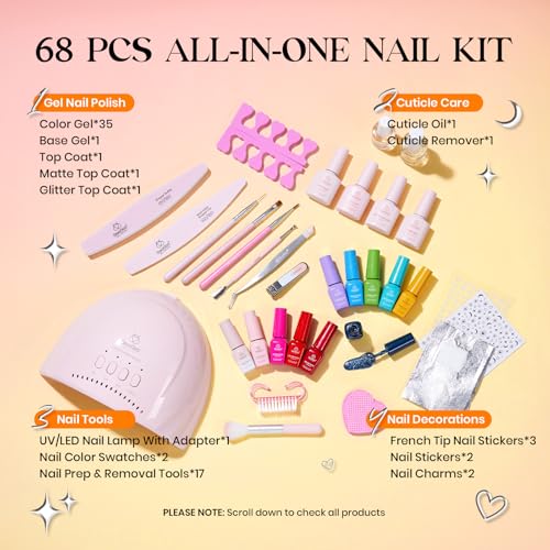 Image of Beetles Gel Nail Polish Kit with U V Light - 35 Colors 68 Pcs Gel Polish Set One Color One Bottle Seasonal Whispers Nails Kit with Top Base Coat Beauty Must Have DIY Salon Manicure Gifts for Women