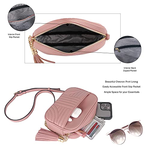 Image of EVVE Quilted Crossbody Bags for Women - Stylish Camera Bag with Tassel - Lightweight Medium Size Shoulder Purse