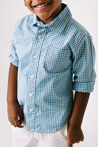 Hope & Henry Boys' Long Sleeve Cotton Poplin Button Down Shirt With Pocket Blue Gingham #TOP1