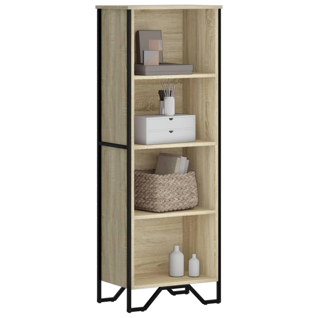Libreria in rovere Sonoma, 50 x 31 x 137,5 cm, in legno con 4 scomparti aperti, piastra superiore stabile, piedini in metallo, supporto da parete, ideale per soggiorno, ufficio, cameretta dei