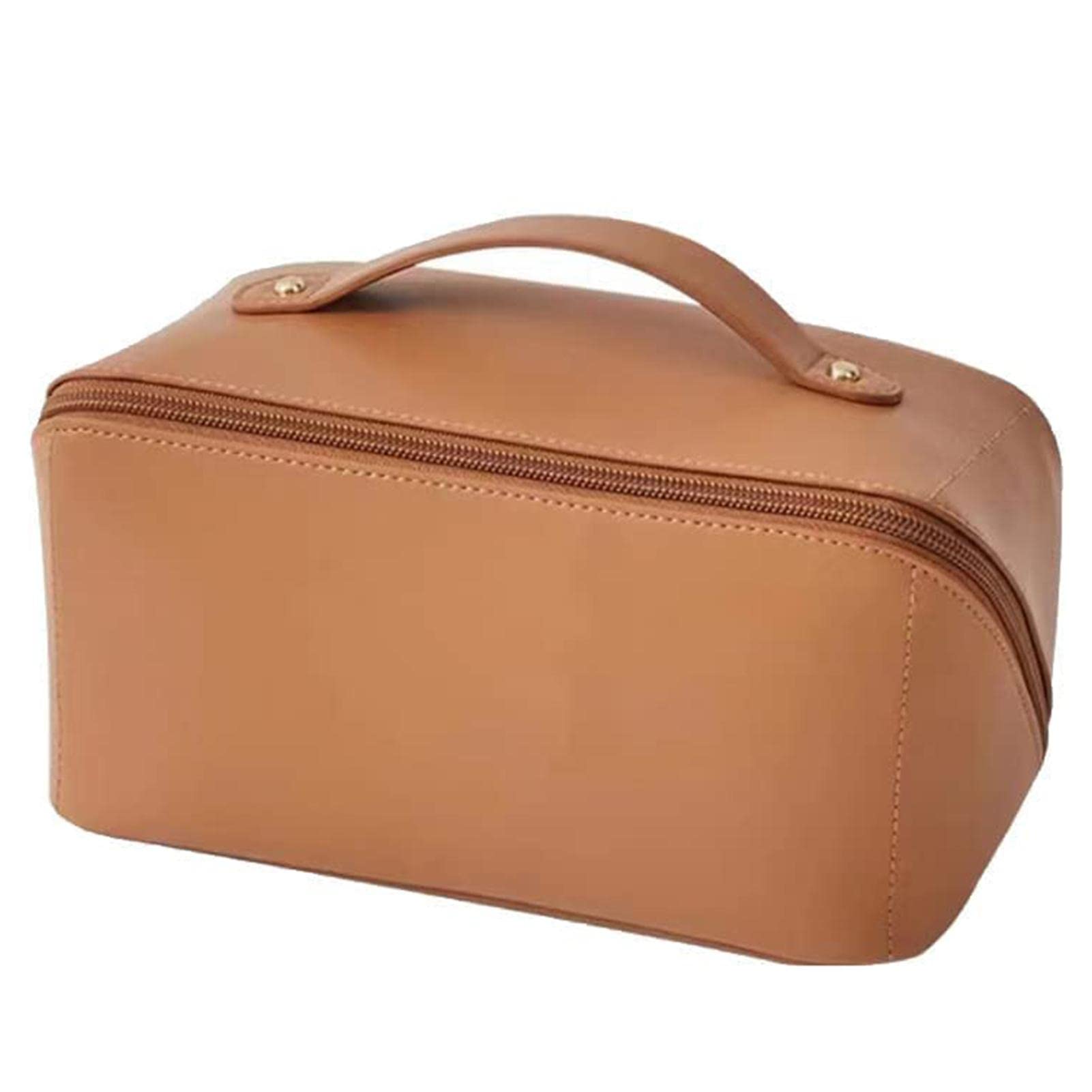 Bavokon2022 Cosmetic Bag,Large Capacity Travel Cosmetic Bag,Open Flat Travel Cosmetic Bag for Women Girls,Multifunctional Storage Makeup Bag Waterproof Portable PU Leather Makeup Bag with Handle and Divider