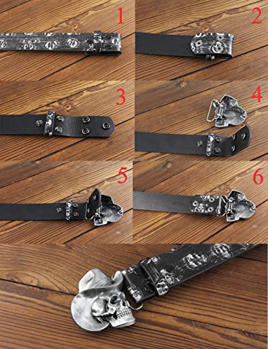 URAMAN Cowboy belts with Skull Buckle Interchangeable Punk Goth Belts for Mens Jeans Pants3