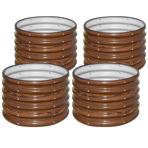SnugNiture Raised Garden Bed, 4 PCS 2×2×1.5ft Round Galvanized Outdoor Planter Box, 17" Tall Deep Metal Garden Bed Kit for Planting Vegetables, Fruits, Flowers, Brown Brown 2×2×1.5ft(4 Pack)
