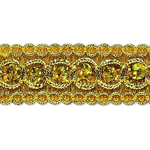 Trims by The Yard Trish Sequin Metallic Braid Trim, 7/8-Inch Versatile Sequins for Crafts, Washable Sequin Trim for Costumes or Party Decorations, 20-Yard Cut Gold