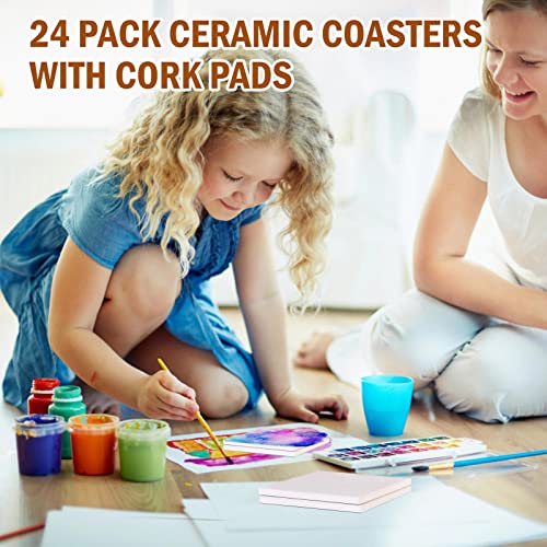 image for COYMOS 24 Pcs Ceramic Tiles for Crafts Ceramic Coasters for Crafts Bla