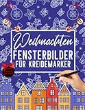 Weihnachten Fensterbilder für Kreidemarker: Weihnachtsdeko Schablonen mit Winter & Advent Motive für Erwachsene - Fensterdeko Vorlagen für die ... Weihnachtsglocken, Schneemänner, Rentiere