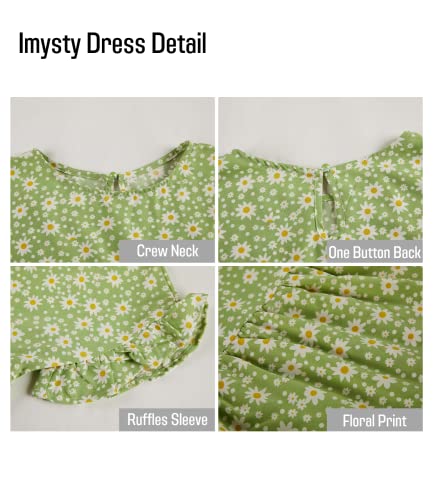 Image of Imysty Womens Boho Floral Ruffle Sleeve Babydoll Loose Flowy Casual Summer Pleated Mini Dress