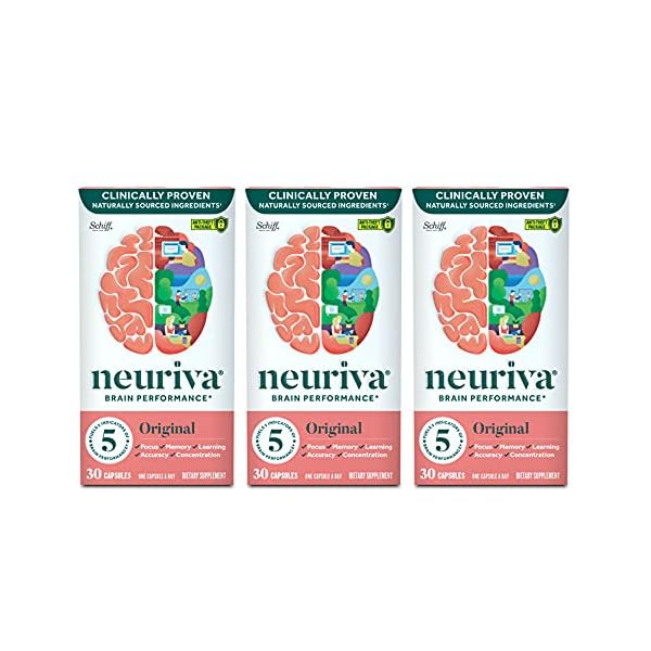 NEURIVA Original Brain Performance (30 count), Brain Support Supplement With Natural Ingredients 1 ea (Pack of 3)