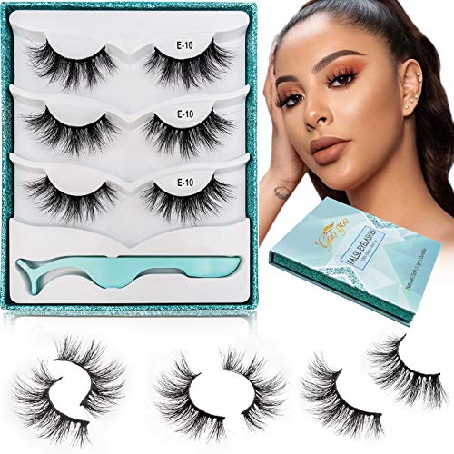 GOO GOO Mink Eyelashes Fake Eyelashes, Natural Crossed Cluster Daily Type 16mm 1 Style 3 Pairs/set Siberian 3D Mink Eyelashes Hand Made Strips False Eyelashes Fluffy Real Eyelashes
