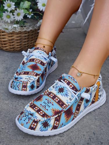 Unisex Aztec Pattern Canvas Loafers Elastic Strips Closure Slip-on Sneakers Comfort Easy-Walking Boat Couple Shoes Ultralight Breathable Sports Shoes for Women/Men Adults/Teenagers, Green/Blue/Yellow3
