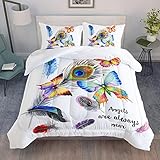 AILONEN Color Butterfly Full Size Comforter Set for Kids Girls, Chic Angel Peacock Feathers Bedding Set for Bedroom Decor Soft Breathable Duvet Set 3Pcs(1 Comforter + 2 Pillowcases)