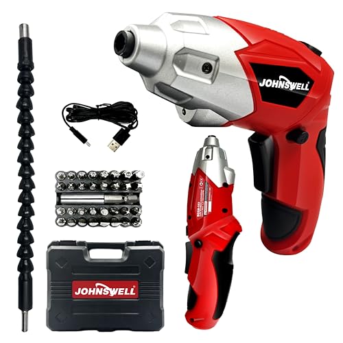 JOHNSWELL 3.6V (RED) CORDLESS SCREWDRIVER 32+1pc USB Small Power Screwdriver Set.