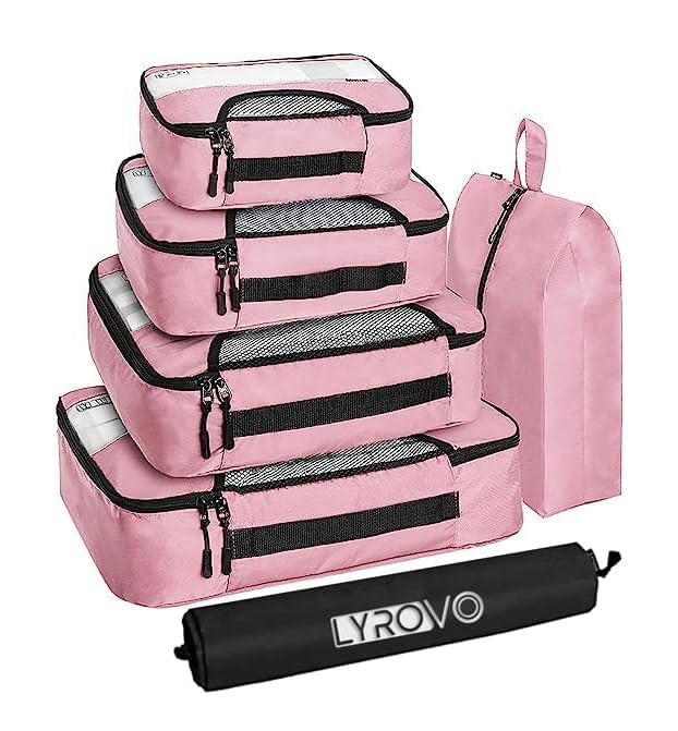 Image of Lyrovo 6 Pcs Packing Cubes Travel Accessories for Toiletry Organizer Bag (PINK)