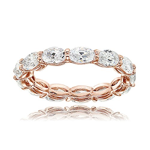 Hoops & Loops Rose Gold Flashed Sterling Silver Cubic Zirconia 5x3mm Oval-Cut Eternity Band Ring