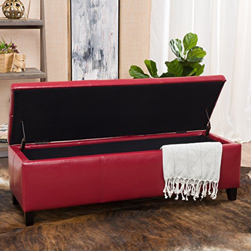 Christopher Knight Home 296847 Living Skyler Red Leather Storage Ottoman, 17. 50D x