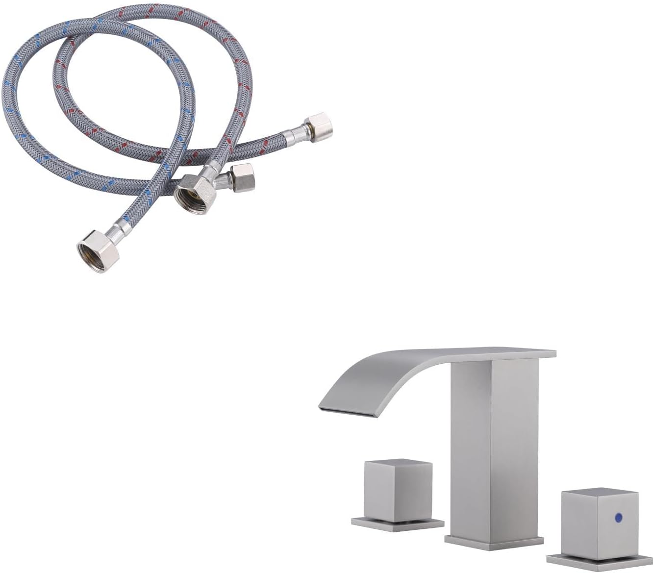 72 Inch 3/8" x 1/2" Faucet Supply Line and Waterfall Bathroom Faucet