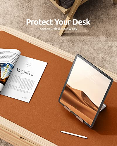 Image of YSAGi Leather Desk Mat, Large Mouse Mat, 60 x 35 cm, Brown | Non-Slip Desk Pad, Keyboard Mat, Waterproof Table Protector Desk Accessories for Office & Home