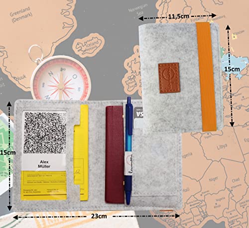 leymoon - Set Impfpass Hülle aus hochwertigem Filz perfekt zum Schutz von Impfausweis und Reisepass. Geeignet für Kinder und Erwachsene.(93 mm x 130 mm (Impfpasshülle GRAU) …