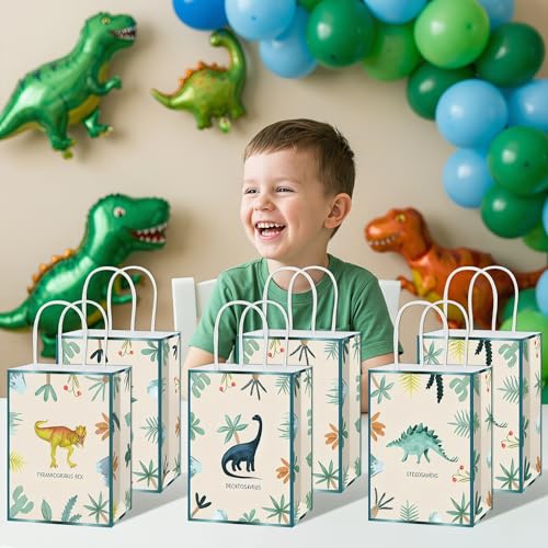 24 bolsas de papel de dinosaurio con asas para cumpleaños infantil y fiestas 7