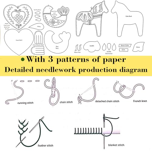 Image of 2024 Three Scandinavian Felt Ornaments Kit Hand Embroidery Christmas Ornaments Kit with DIY Material Package for Beginners Adults, 2025 Christmas 3D Novice Embroidery Needlepoint Starter Kit (B)