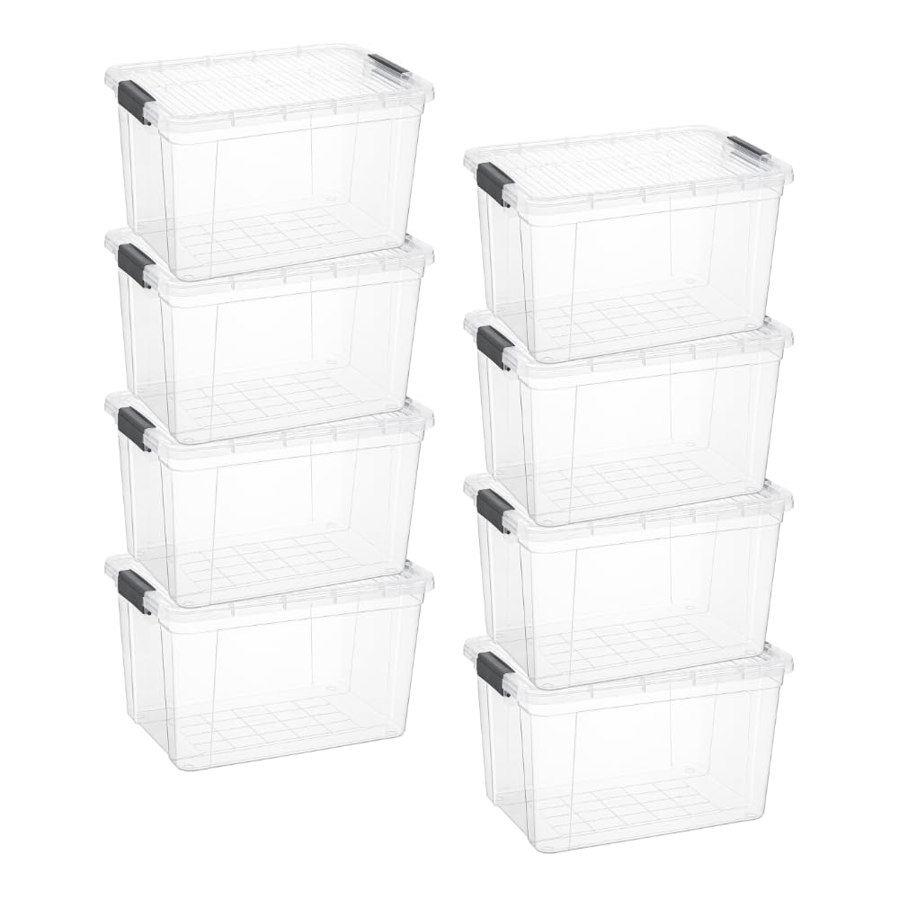 Superio 14.7 Quart Clear Plastic Storage Boxes with Lids, Stackable Organizer Containers, BPA-Free Storage Bins for Home, Office, School &amp; Dorm, 8 Pack