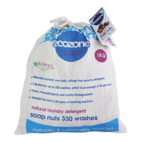 EcoZone Soap Nuts Natural Laundry Detergent, 100% Organic Biodegradable Washing Machine Pellets, Plastic Free, Effective Cleaning for Clothing & Fabrics, Hypoallergenic Vegan & Eco Friendly (1kg Bag) Cover